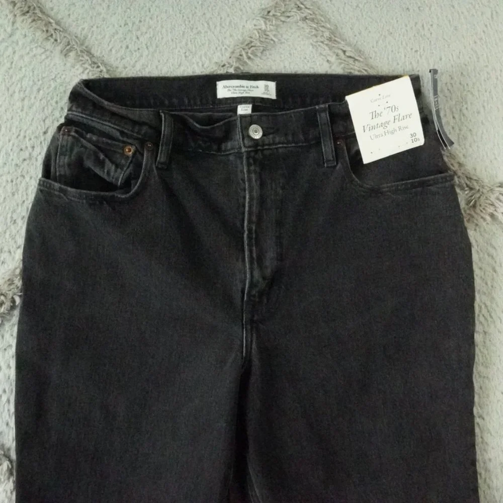 Abercrombie & Fitch 70s Vintage Flare Leg Jeans Curve Love Womens 30 Black Denim - Picture 2 of 9